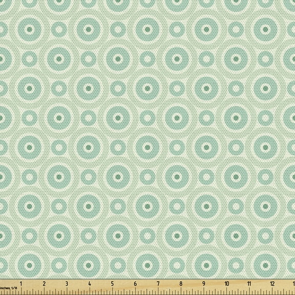 Ambesonne Mint Fabric by the Yard Upholstery, Retro Circles Geometric, 3 Yards, Seafoam Almond Green