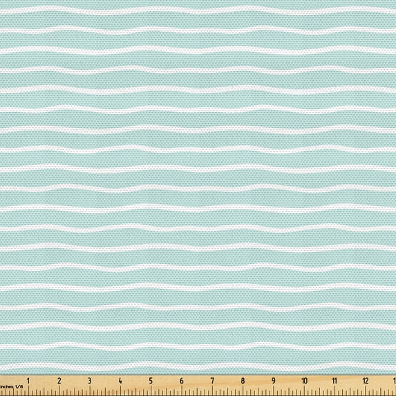 Ambesonne Mint Fabric by the Yard Upholstery, Wavy Pastel Stripes Uneven, 10 Yards, Almond Green