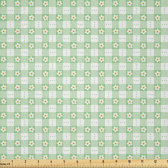 Ambesonne Mint Green Fabric by the Yard Microfiber, Daisy Flower Petals, 2 Yards, Mint Green