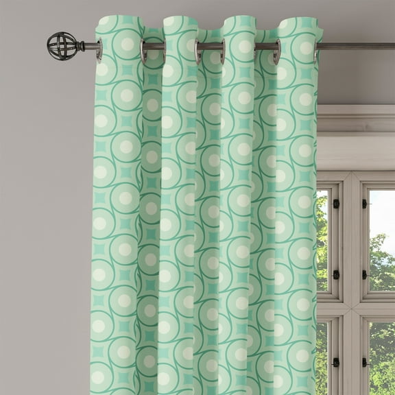 Ambesonne Mint Grommet Curtain Single Panel, Circles Dots Wavy Squares, 50"x60", Almond Green Emerald