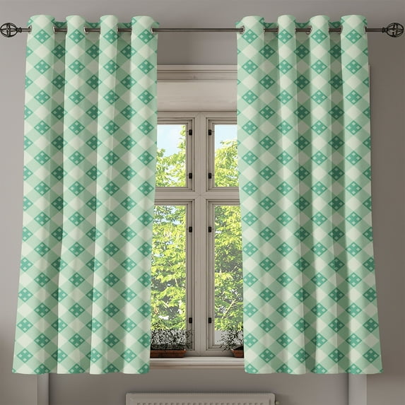 Ambesonne Mint Grommet Curtain, Striped Geometrical Tile, 50" x 54", Mint Green Pale Green