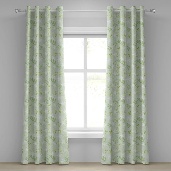 Ambesonne Mint Grommet Curtain, Swirls Floral Branches, 50" x 96", Fern Green White