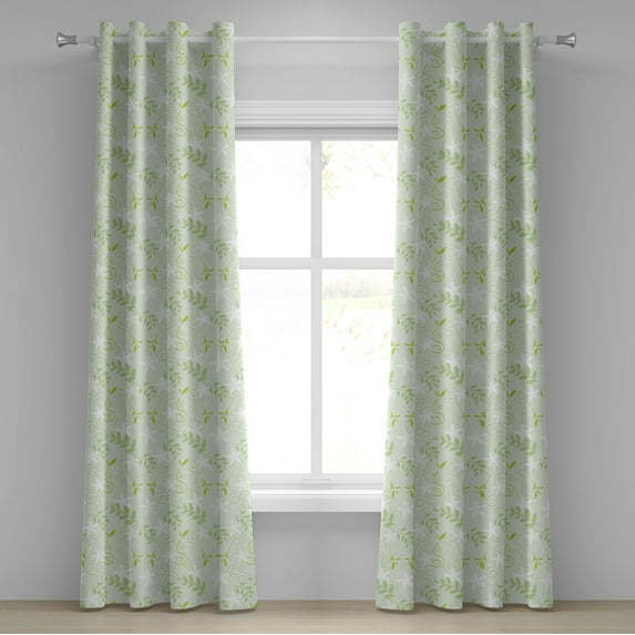 Ambesonne Mint Grommet Curtain, Swirls Floral Branches, 50" x 96", Fern Green White