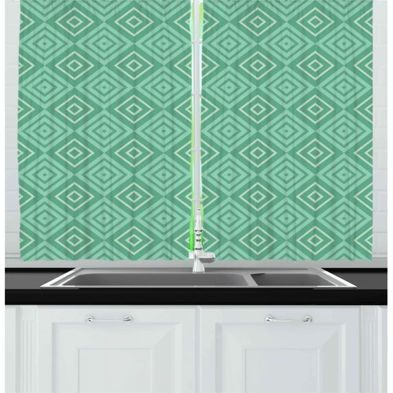 Ambesonne Mint Kitchen Curtains, Nested Squares Pattern, 55"x39", White Almond Green Mint