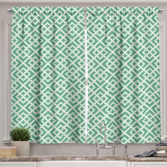 Ambesonne Mint Kitchen Curtains, Shabby Abstract Squares, 55"x39", Jade and Almond Green
