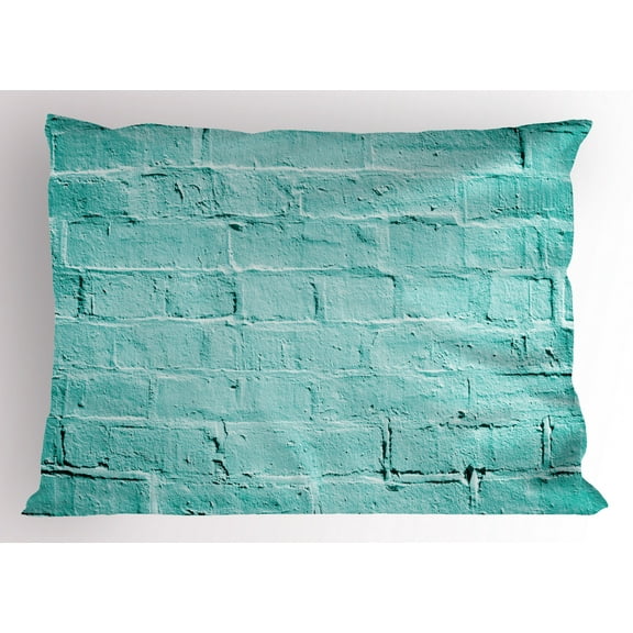 Ambesonne Mint Pillow Sham, Brick Old Wall Vibrant, 36" X 20", Turquoise