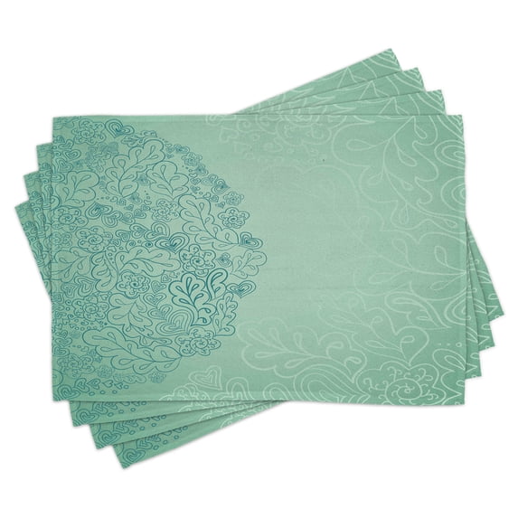 Ambesonne Mint Place Mats Set of 4, Mixed Leaves Botanical, Standard Size, Teal Turquoise