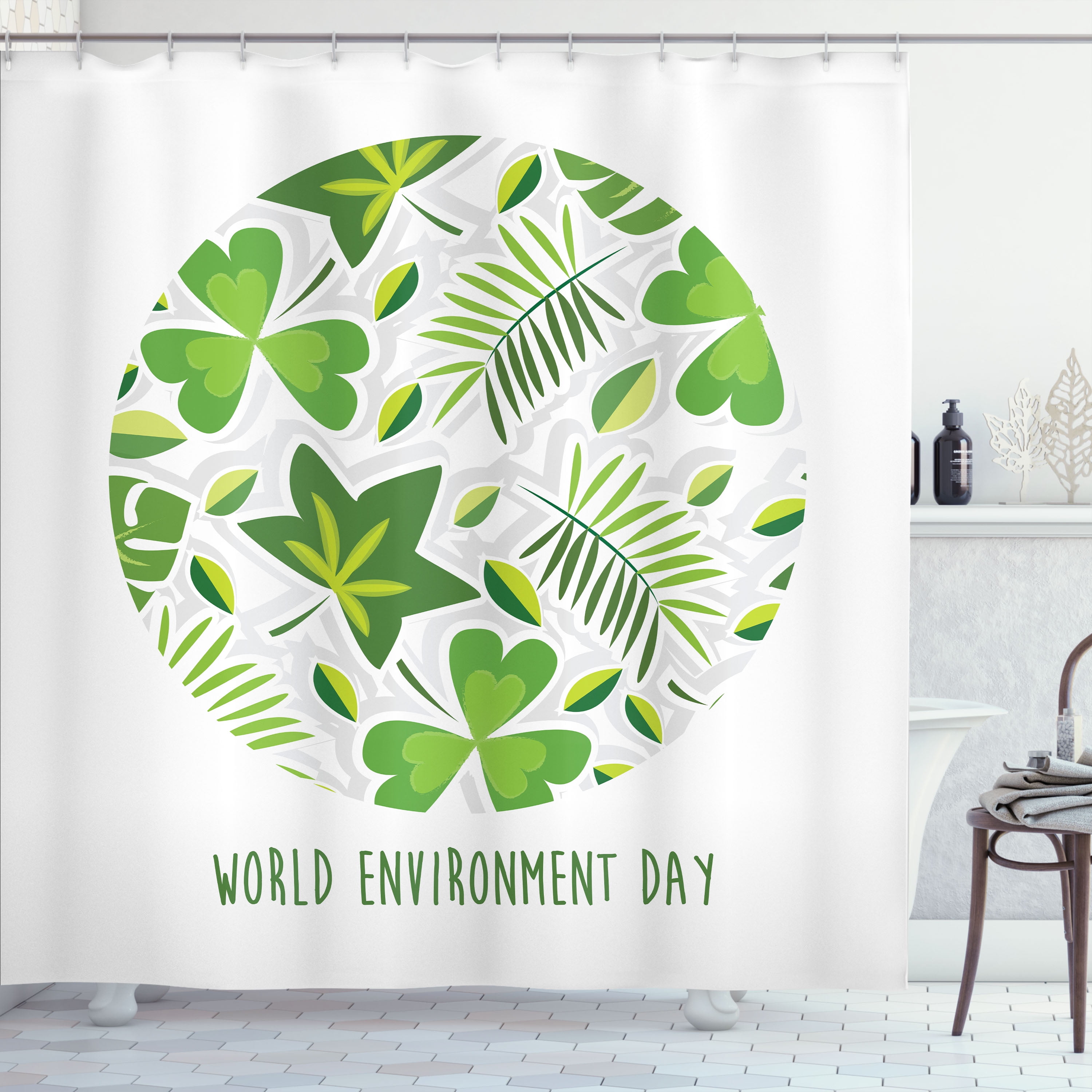 Ambesonne Mint Shower Curtain, World Environment Day Wording, 69