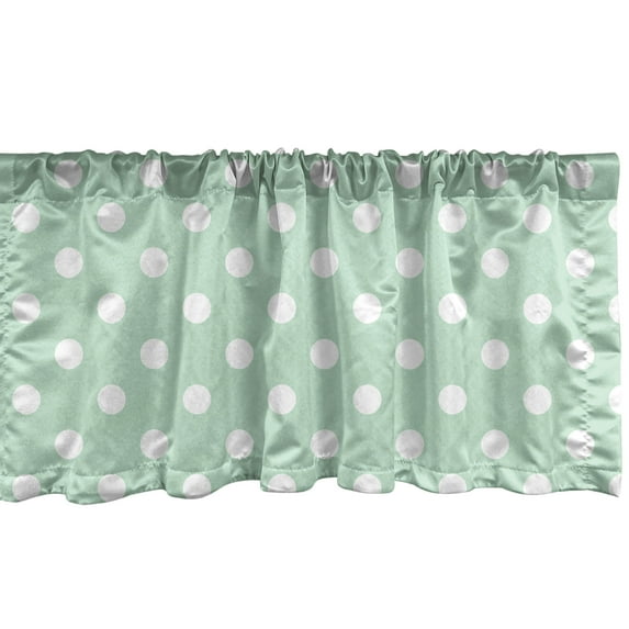 Ambesonne Mint Valance Pack of 2, Vintage Design Polka Dotted, 54"X12", Almond Green and White