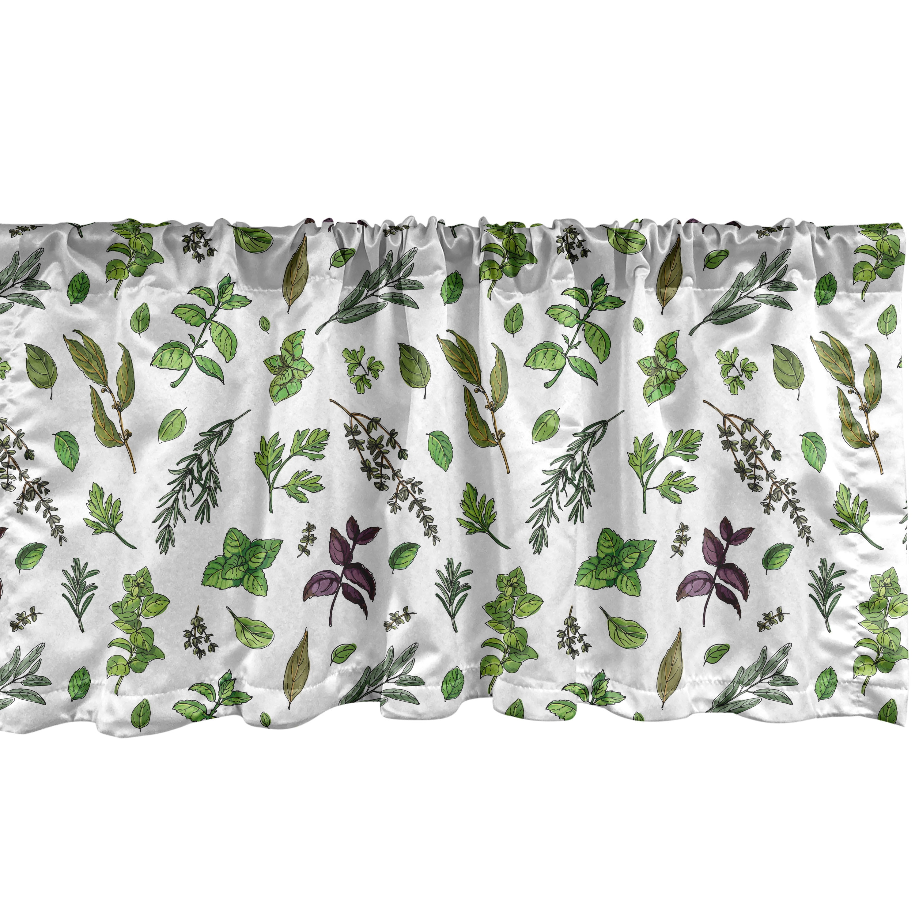 Olive Green Plum White Botanical Print Rod Pocket Valance