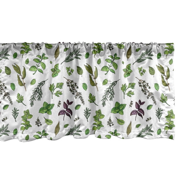 Ambesonne Mint Window Valance, Culinary Herbs Cooking Items, 54" X 18", Olive Green Plum White