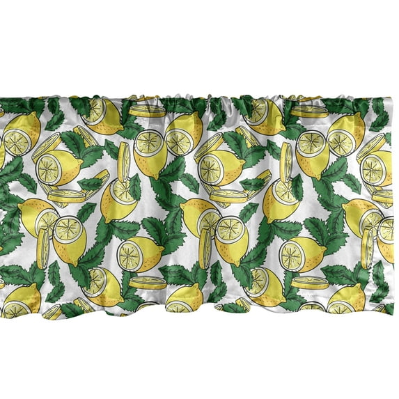 Ambesonne Mint Window Valance, Modern Lemon Leaves Freshness, 54" X 12", Green Yellow and White