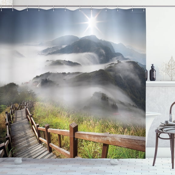 Ambesonne Misty Shower Curtain, Landscape Mountains and Pier, 69"Wx70"L, Multicolor