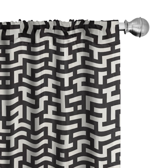 Ambesonne Modern Window Curtains, Contemporary Maze Pattern, Each 28" W x 95" L, Charcoal Grey and Eggshell