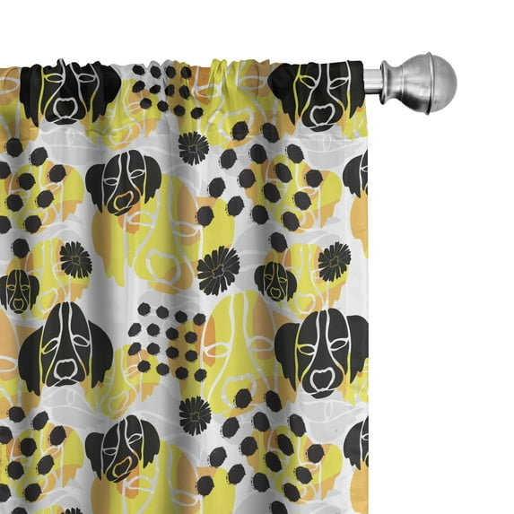 Ambesonne Modern Window Curtains, Dog Lover Dotted Art, Each 28" W x 84" L, Yellow Pale Grey and Peach