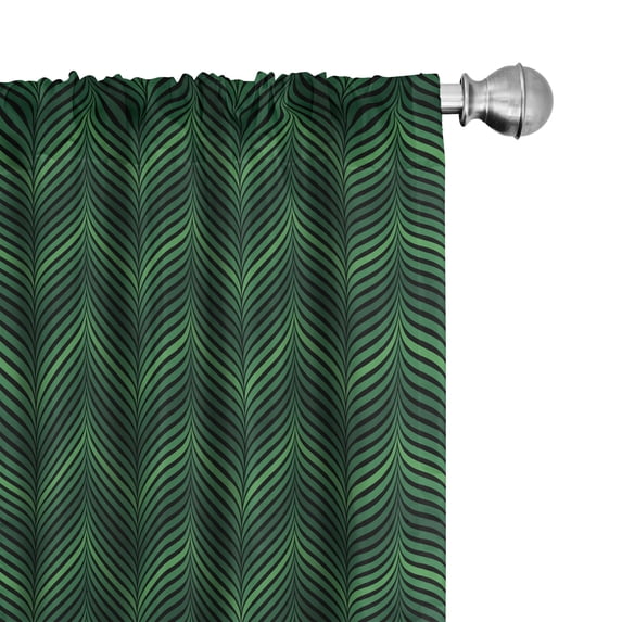 Ambesonne Modern Window Curtains, Greenish Curved Stripes Art, Each 28" W x 84" L, Green and Black