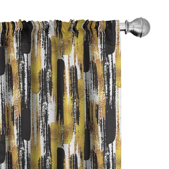 Ambesonne Modern Window Curtains, Grunge Art Brushstrokes, Each 28" W x 95" L, Earth Yellow Black