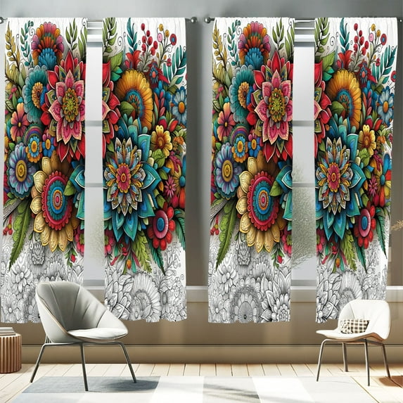 Ambesonne Modern 4-Panel Curtains, Jumble Tones Floral Oriental, 56"x84", Pale Grey Multicolor