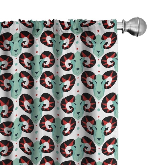 Ambesonne Modern Window Curtains, Quirky Goat Heads with Horns, Each 28" W x 84" L, Seafoam Vermilion