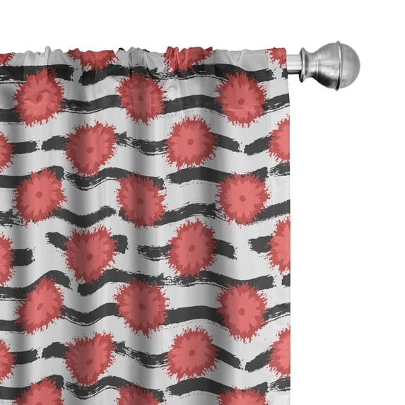 Ambesonne Modern Window Curtains, Splash Flowers on Stripes, Each 28" W x 95" L, Coral Dark Grey and White