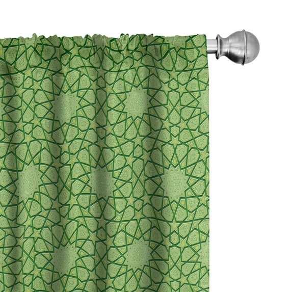 Ambesonne Modern Window Curtains, Stars Geometric Shapes, Each 28" W x 84" L, Lime Green