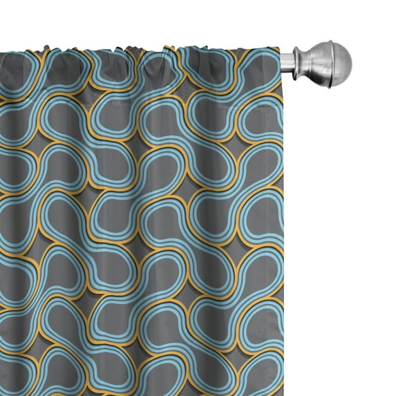 Ambesonne Modern Window Curtains, Twisted Tangled Lines, Each 28" W x 63" L, Grey Marigold Pale Blue