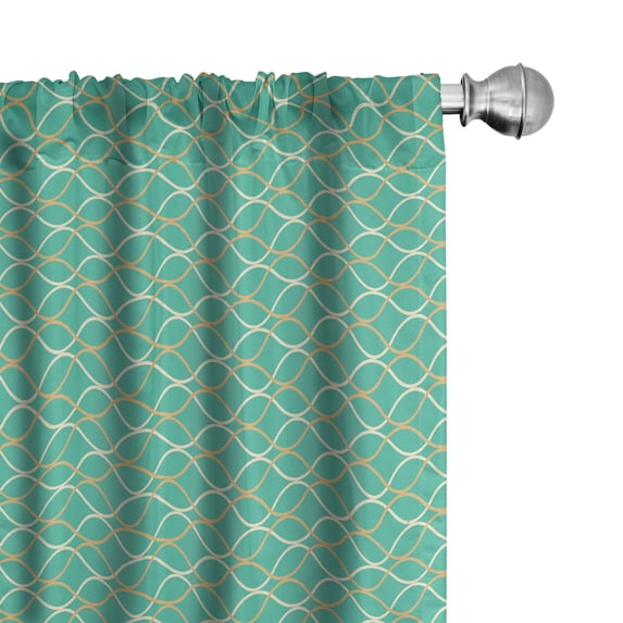 Ambesonne Modern Window Curtains, Wavy Horizontal Lines, Each 28" W x 63" L, Pale Orange Turquoise