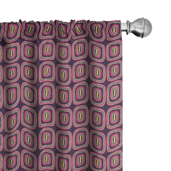 Ambesonne Modern 4-Panel Curtains, Whimsical Shapes Dashes Art, 56"x84", Hot Pink and Pale Orange