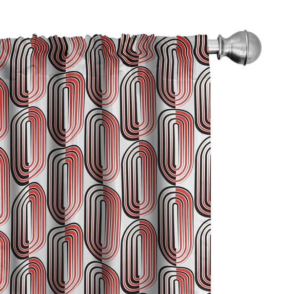 Ambesonne Modern Art 4-Panel Curtains, Abstract Ellipse Curves, 56"x84", Vermilion White