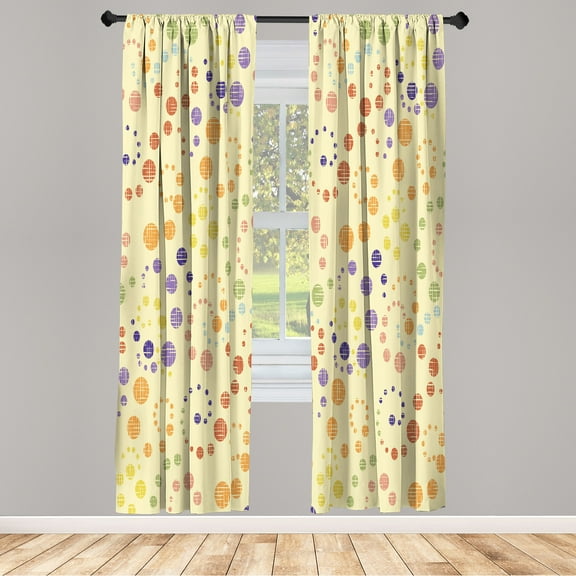Ambesonne Modern Art Curtains, Grunge Polka Dots Print, Pair of 28"x84", Pale Yellow