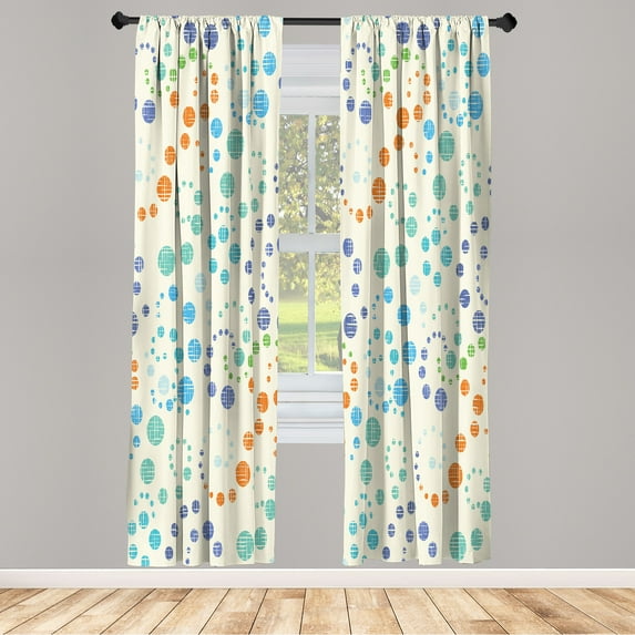 Ambesonne Modern Art Curtains, Grunge Polka Dots Print, Pair of 28"x84", Turquoise Cream