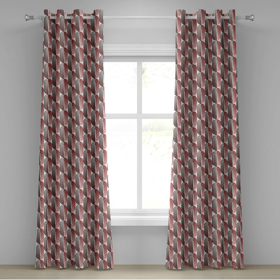 Ambesonne Modern Art Grommet Curtain, Abstract Ellipse Curves, 50" x 108", Vermilion White