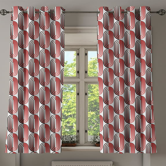 Ambesonne Modern Art Grommet Curtain, Abstract Ellipse Curves, 50" x 63", Vermilion White