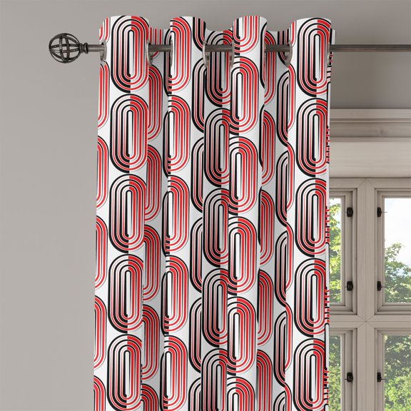 Ambesonne Modern Art Grommet Curtain Single Panel, Abstract Ellipse Curves, 50"x60", Vermilion White