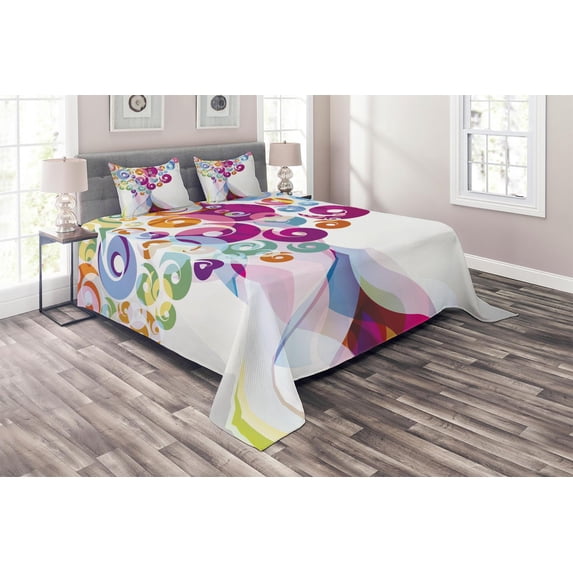 Ambesonne Modern Art Quilted Coverlet 3 Pcs, Colorful Warm Shades, Queen Size, Multicolor