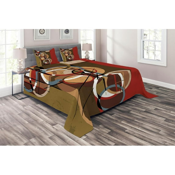 Ambesonne Modern Art Quilted Coverlet 3 Pcs, Retro Grunge Surreal Art, King Size, Multicolor