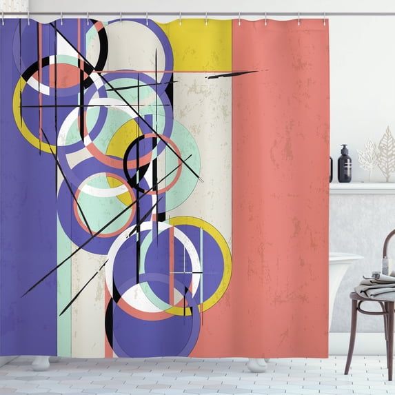 Ambesonne Modern Art Shower Curtain, Retro Surreal Abstract, 69"Wx84"L, Blue Violet