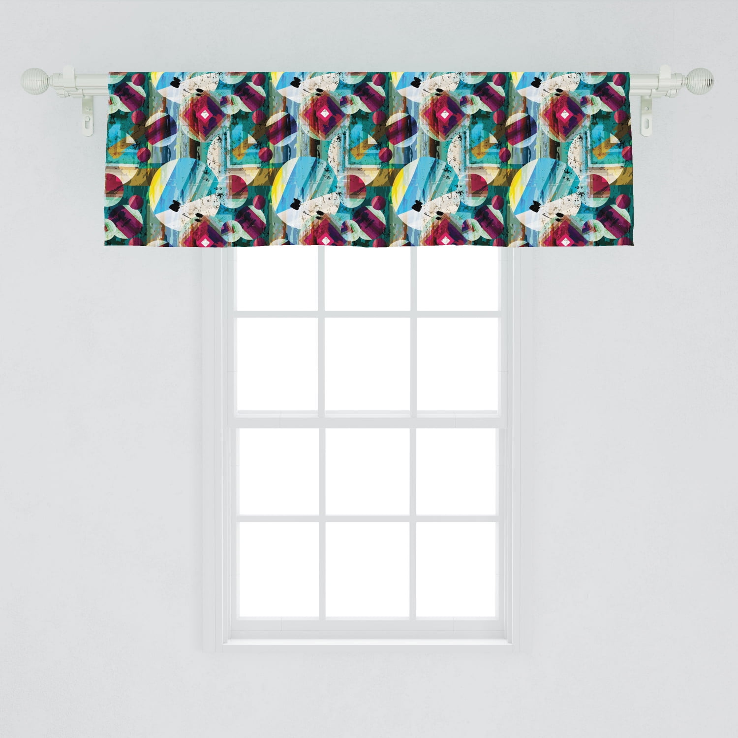 Multicolor Geometric Satin Polyester Rod Pocket Window Valance