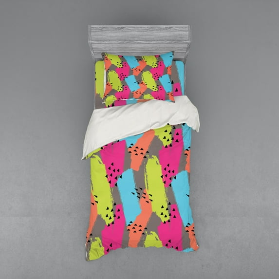 Ambesonne Modern Bedding Set 3 Pcs, Abstract Colors Triangle, Twin, Multicolor