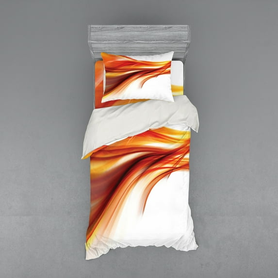 Ambesonne Modern Bedding Set 3 Pcs, Blurred Smock Art Rays, Twin, Orange Red