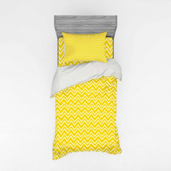 Ambesonne Modern Bedding Set 3 Pcs, Chevron Pattern Yellow, Twin, Yellow and White