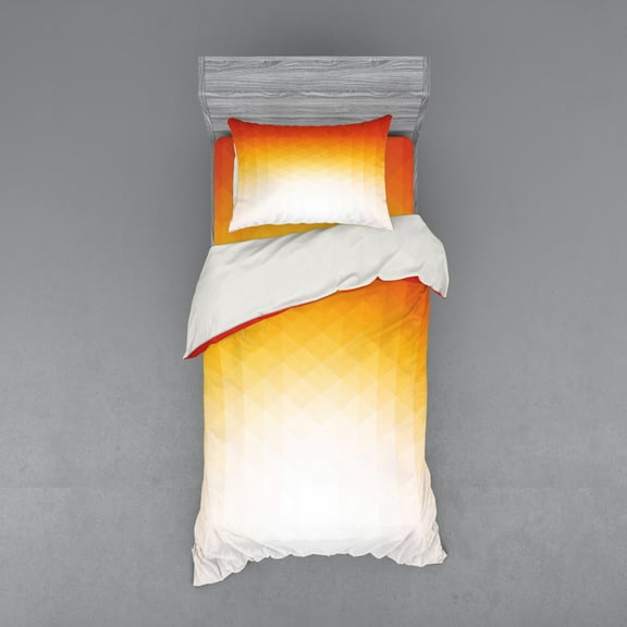 Ambesonne Modern Bedding Set 3 Pcs, Digital Retro Triangle, Twin XL, Orange Yellow Cream
