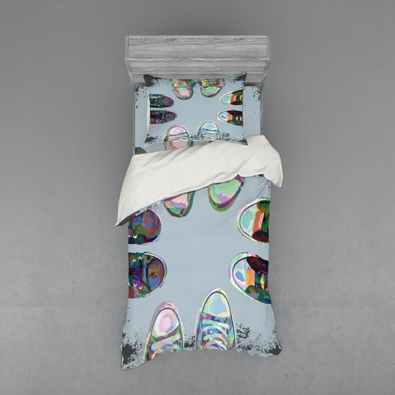 Ambesonne Modern Bedding Set 3 Pcs, Friends Shoes in Street, Twin XL, Multicolor