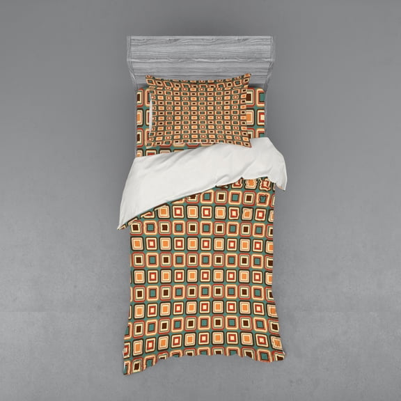 Ambesonne Modern Bedding Set 3 Pcs, Geometric Rounded, Twin, Multicolor