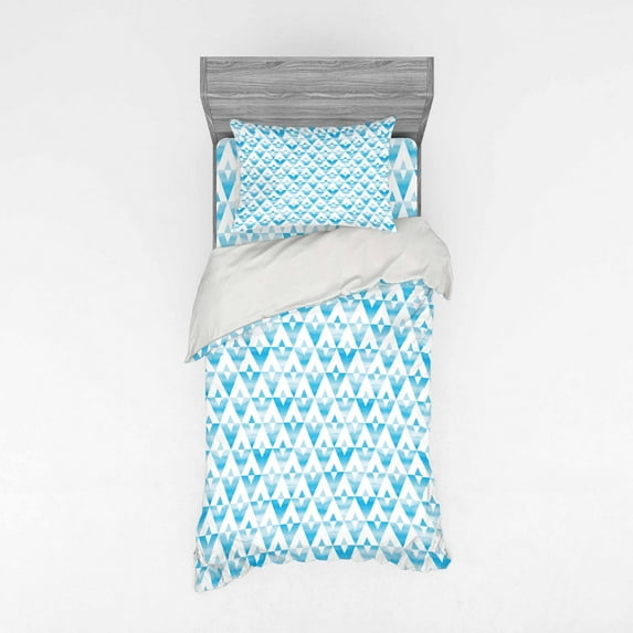 Ambesonne Modern Bedding Set 3 Pcs, Geometric Shape Triangle, Twin, Pale Blue
