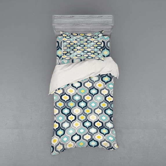 Ambesonne Modern Bedding Set 3 Pcs, Morrocan Style Dots Art, Twin XL, Blue and White