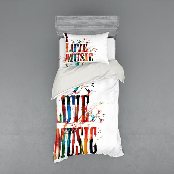 Ambesonne Modern Bedding Set 3 Pcs, Music Theme Grungy, Twin, Multicolor