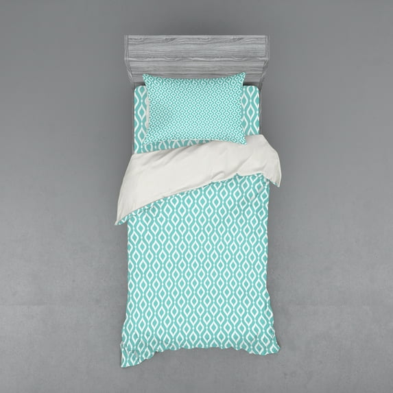 Ambesonne Modern Bedding Set 3 Pcs, Oval Shapes Dots, Twin XL, Pale Blue White