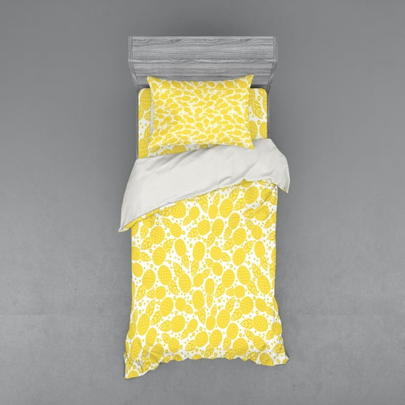 Ambesonne Modern Bedding Set 3 Pcs, Pineapple Fruit, Twin XL, White and Yellow