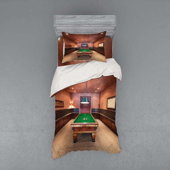 Ambesonne Modern Bedding Set 3 Pcs, Pool Table Billiard, Twin XL, Cinnamon Brown Green